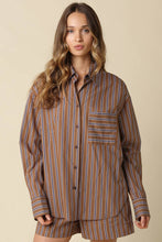 Olivaceous - Hunter Stripe Oversized Shirt: Brown Blue / Contemporary / M
