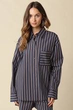 Olivaceous - Hunter Stripe Oversized Shirt: Brown Blue / Contemporary / M
