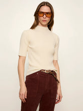 Cream High Neck Ribbed Top with short sleeves