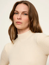 Cream High Neck Ribbed Top with short sleeves