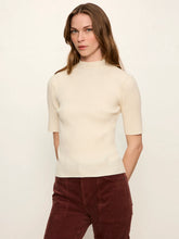 Cream High Neck Ribbed Top with short sleeves