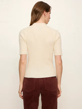 Cream High Neck Ribbed Top with short sleeves