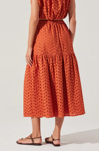 ASTR Nalley Eyelet Skirt showing tiered silhouette and airy cotton texture