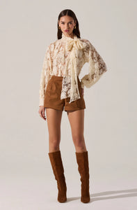 Elegant sheer top with neck scarf and side button closure