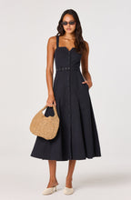 Front view of navy Mckinley button front midi dress by ASTR The Label with square neckline