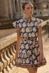 Model wearing the Ruffle Collar Button Mini
