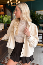 Spencer Funnel Neck Lace Top in Ivory, detail image
