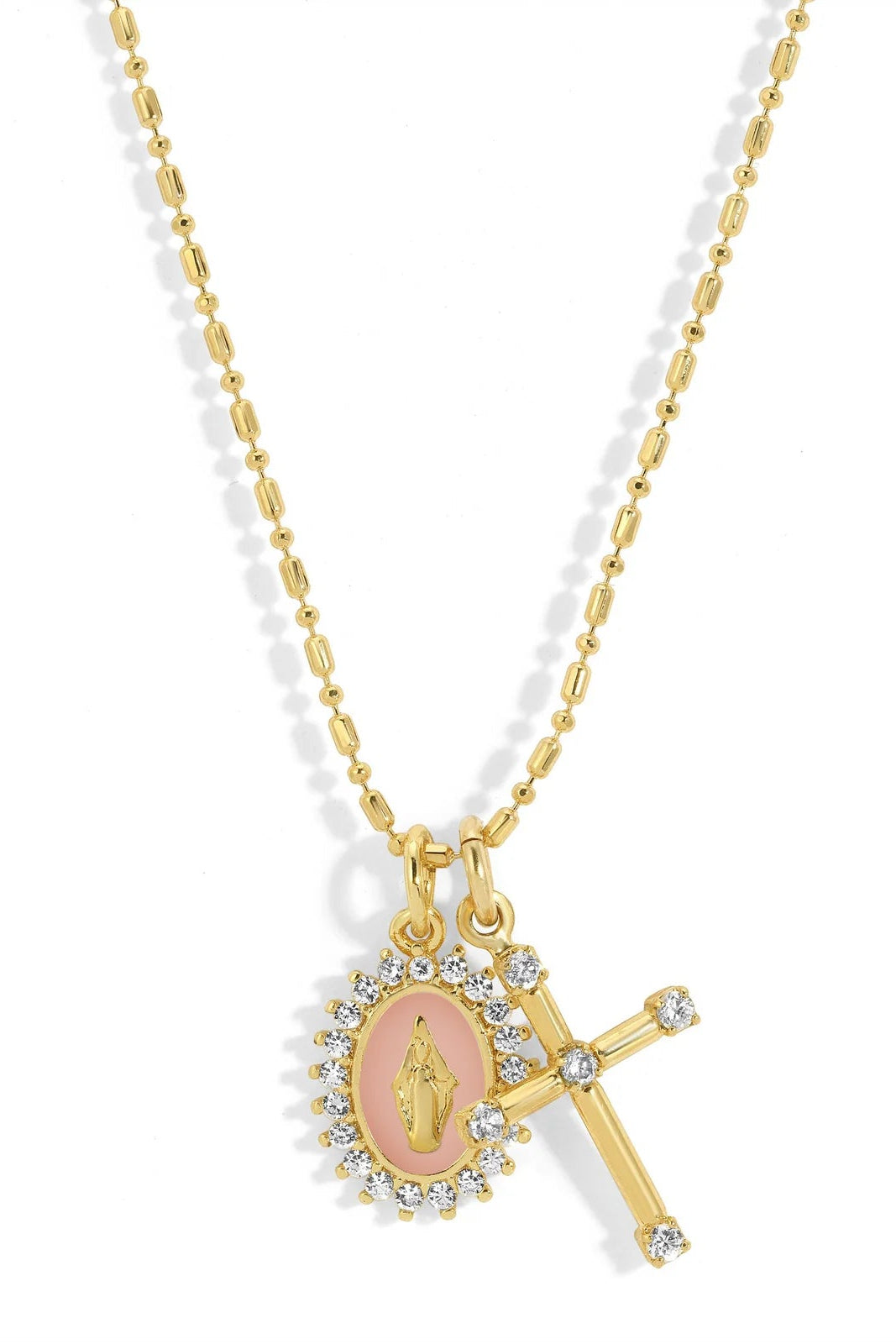 Baby Pink Virgin Maria Multi-Charm Necklace