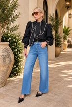 Jodifi piped blouse tie neck black