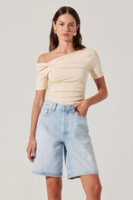 Saylah Off Shoulder Twist Top by ASTR the Label in a soft neutral cotton blend with ruched sides
