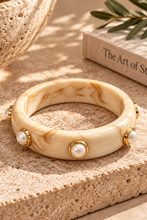 Pearl Accent Resin Cuff Bracelet, Ivory