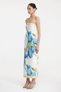 Significant Other strapless dress with contrast band vibrant blue floral print
