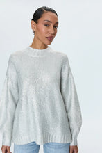 white metallic detail long sleeve knit sweater top 