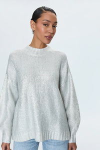 white metallic detail long sleeve knit sweater top 