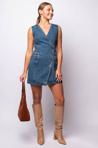 NORA DENIM WRAP MINI DRESS