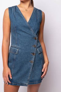 NORA DENIM WRAP MINI DRESS
