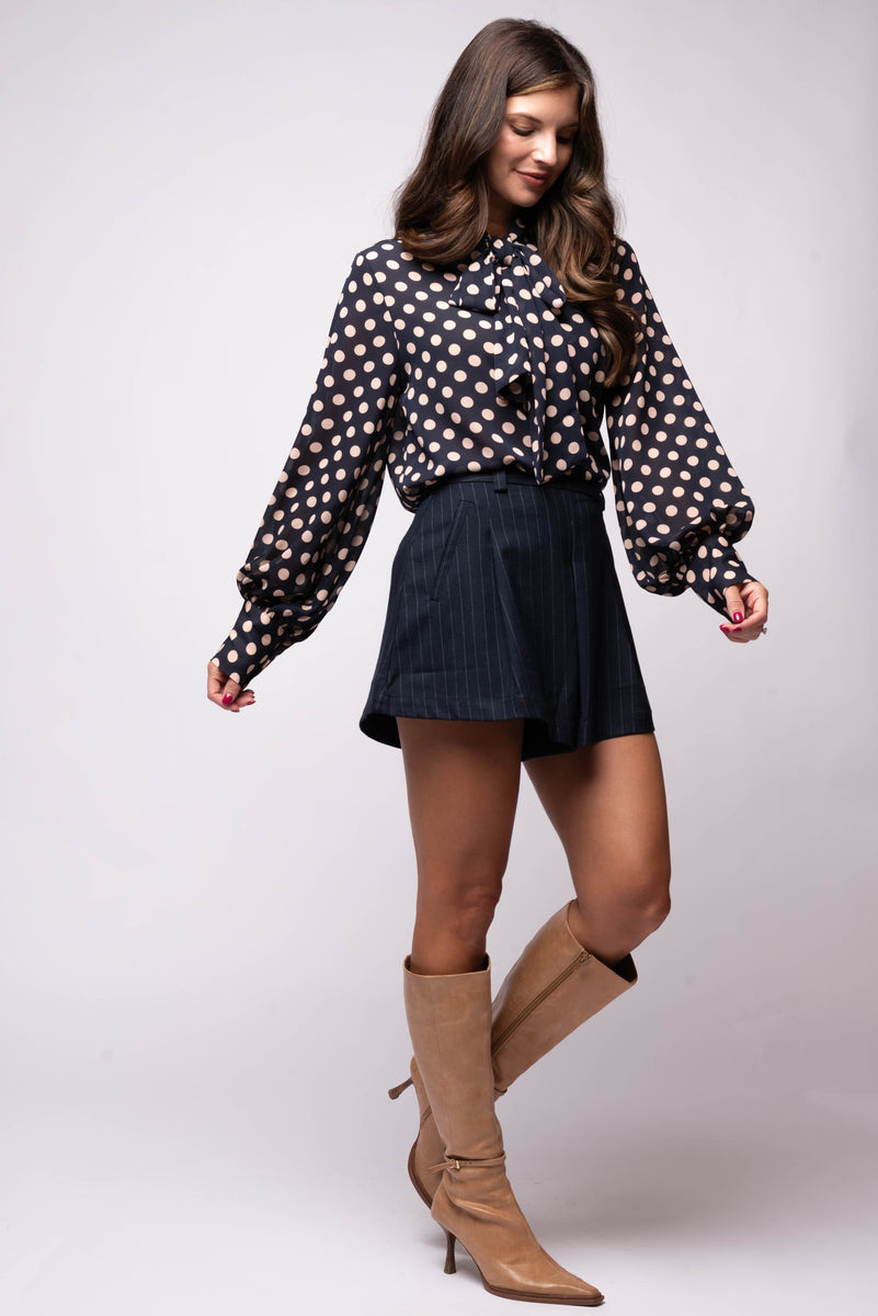 Polka Dot Neck Bow Top