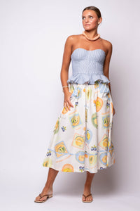 Prosperina Annie Apron Midi Skirt heirloom orchard patchwork print