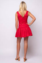 red linen drop waist dress
