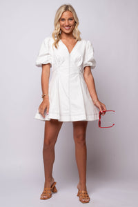 white puff sleeve babydoll mini dress 