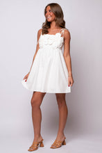 white cotton mini dress, 3D floral mini dress