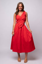 red poplin midi dress with cut out