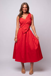 red poplin midi dress with cut out