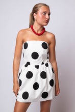 strapless polka dot mini dress white and black