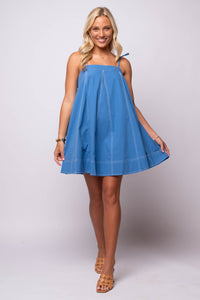 flowy blue cotton mini dress