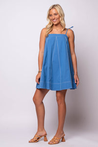 blue mini dress with pockets