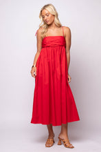 flowy red midi dress