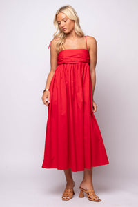 flowy red midi dress