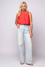 red poplin bubble hem crop top