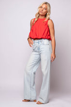 red poplin bubble hem top