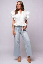 flutter sleeve white poplin top