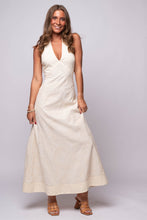 Ellis Embroidered Halter Maxi Dress by En Saison in cream with tie-back halter neckline and tonal embroidery