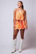 orange color block halter top