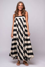  flowing black and cream diagonal striped maxi dress 