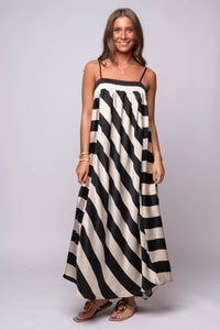 black and cream striped maxi dress

