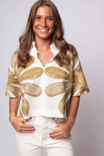 Cleobella Marie Blouse  with oversized golden floral print. oversized golden floral print.