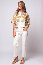 cropped oversized golden floral print blouse
