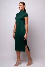 Brittny Plissé Satin Mockneck Dress