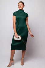 Brittny Plissé Satin Mockneck Dress