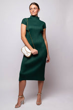 Brittny Plissé Satin Mockneck Dress