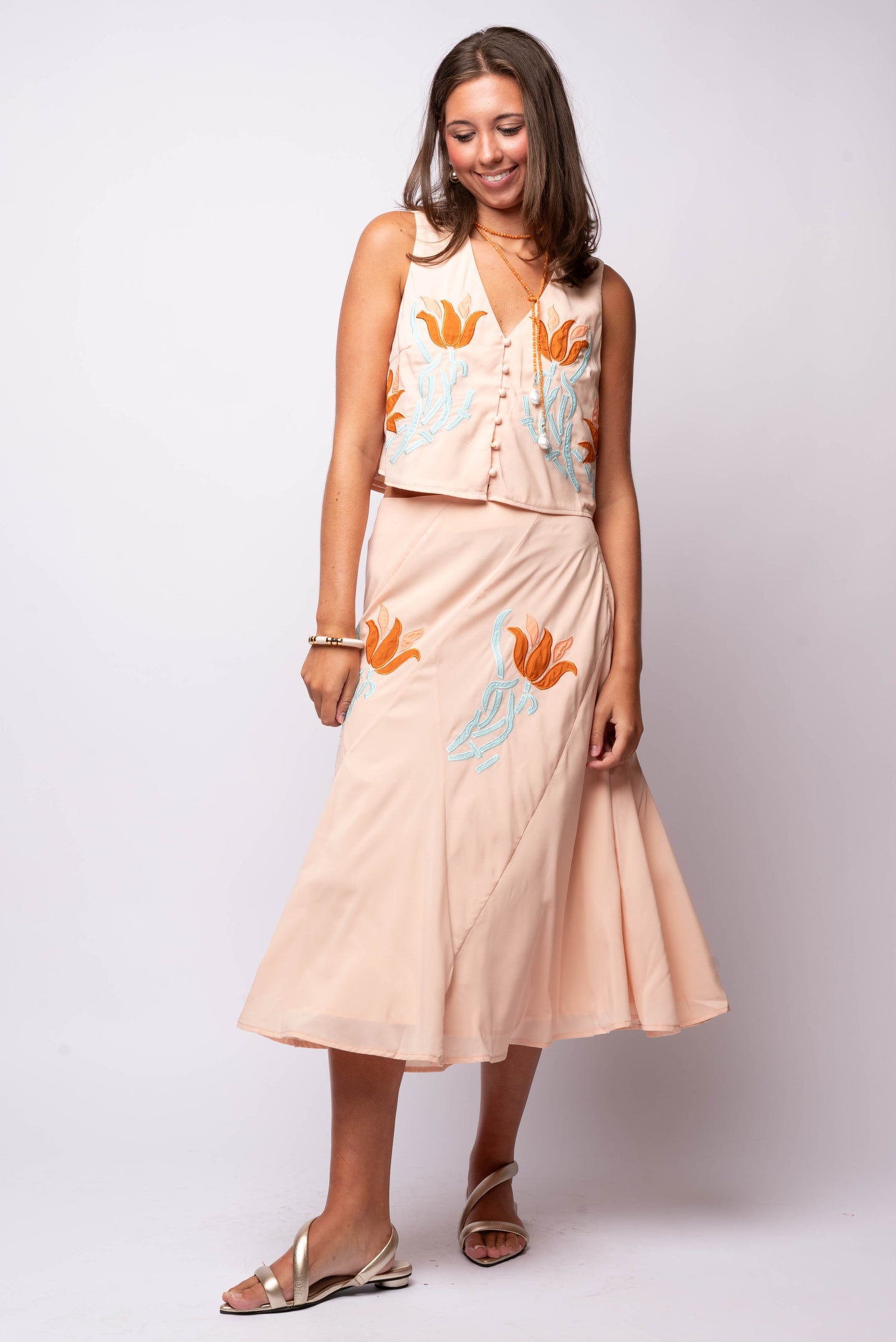 Rose Embroidered Midi Skirt