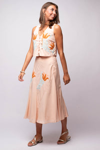 Rose Embroidered Midi Skirt