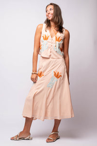 Rose Embroidered Midi Skirt