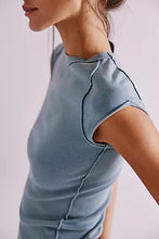 Free People Ever Had Tee in tourmaline, featuring cap sleeves and contrast exposed seams