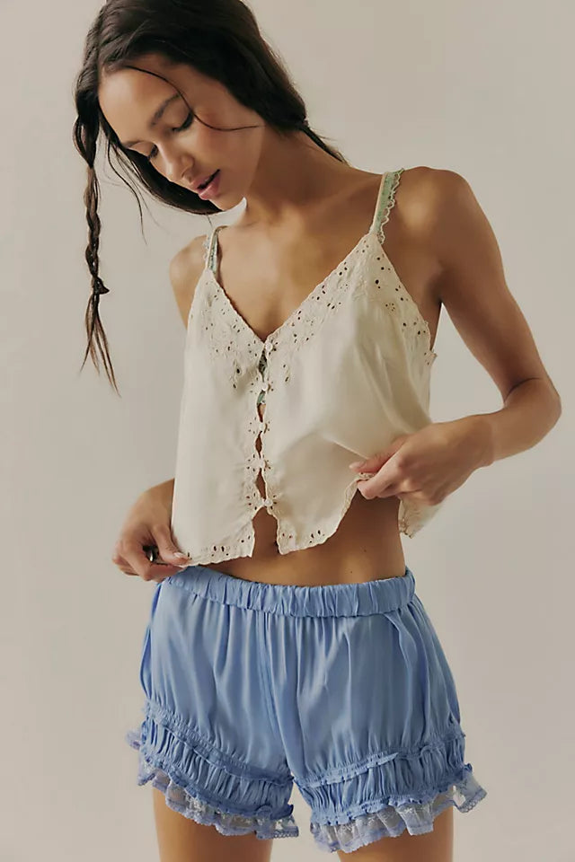 Free People cami in ivory cotton with delicate eyelet embroidery and scalloped edges