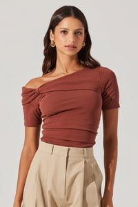 Saylah Off Shoulder Twist Top by ASTR the Label in a soft neutral tone with knot detail